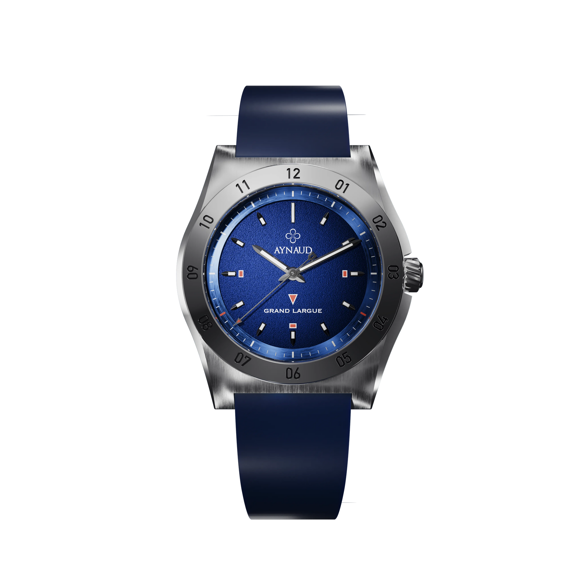 Montre de yachting automatique AYNAUD Grand Largue, horlogerie française, cadran bleu marine et boitier en acier 904L, mouvement Chronode C102
