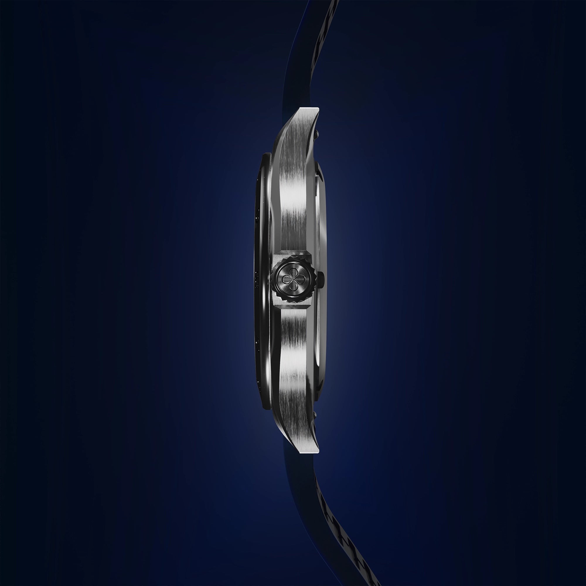 Vue de profil de la montre AYNAUD Grand Largue, boîtier acier 904L, mouvement automatique Chronode C102, design raffiné inspiré du yachting.